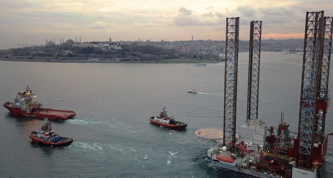 boat on offshore operation land on background