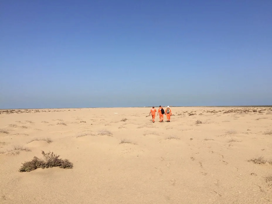 Seismic observers walking in a desert field