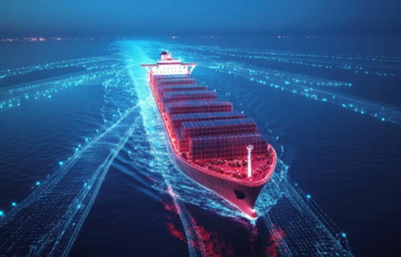 Digital Twin image of a vessel moving at sea